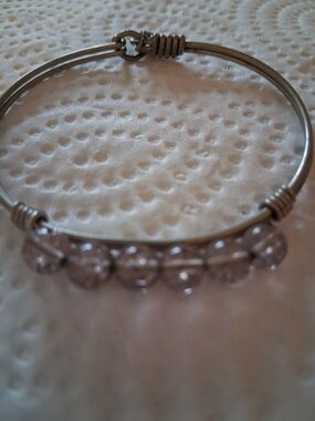 Glass Bead Wire Bangle Bracelet in Light Purple